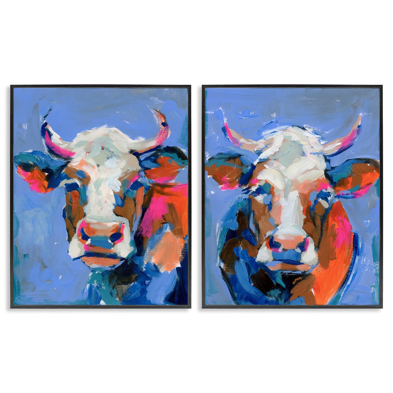 Stupell Industries Guernsey Cow Horned Portrait 2 pc Framed Giclee Wall Art Set Design by Victoria Barnes